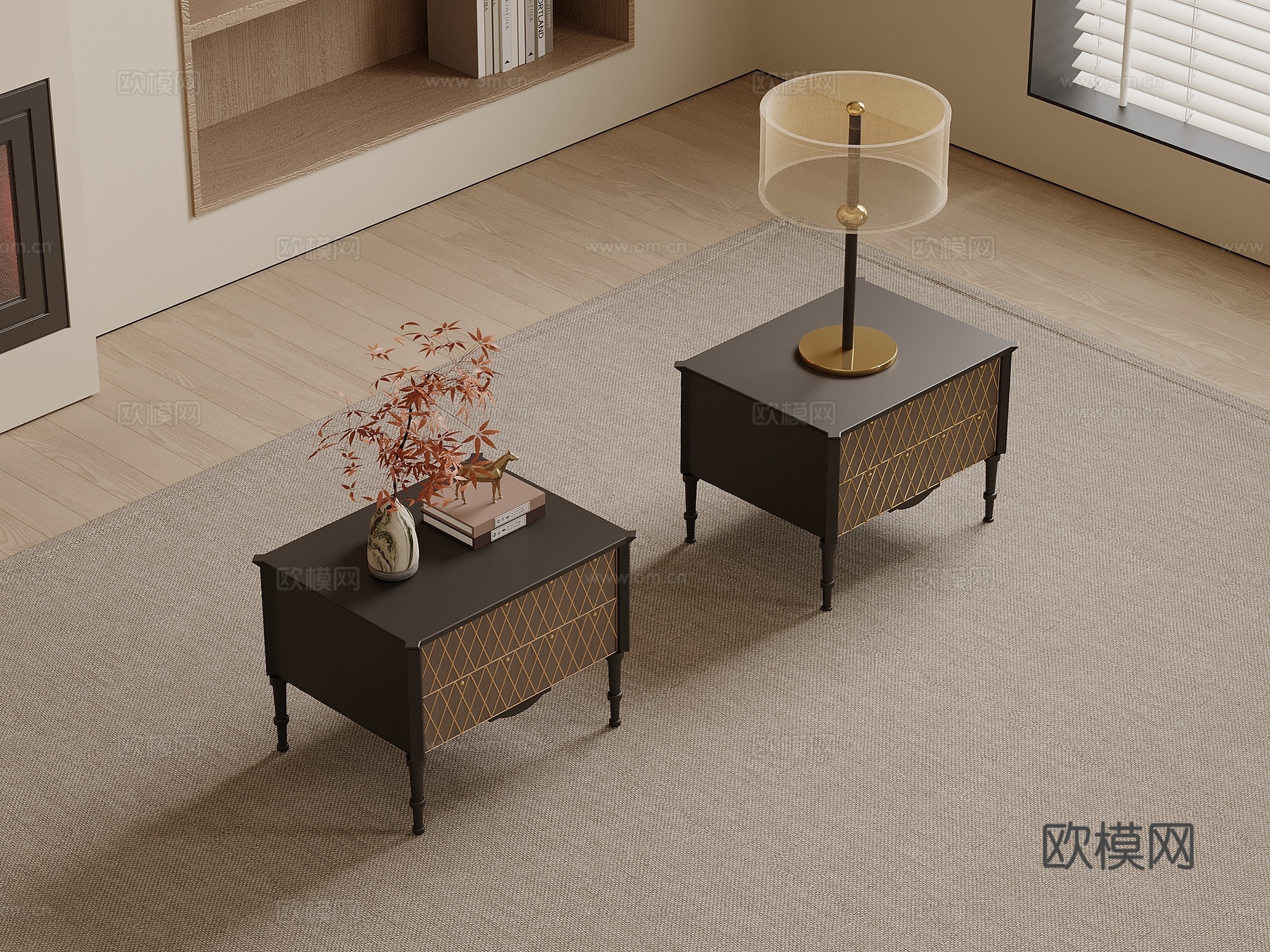 新中式床头柜su模型