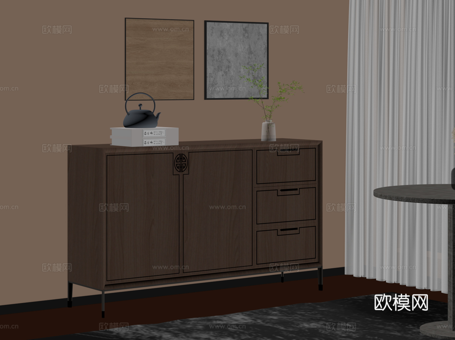 新中式玄关柜su模型