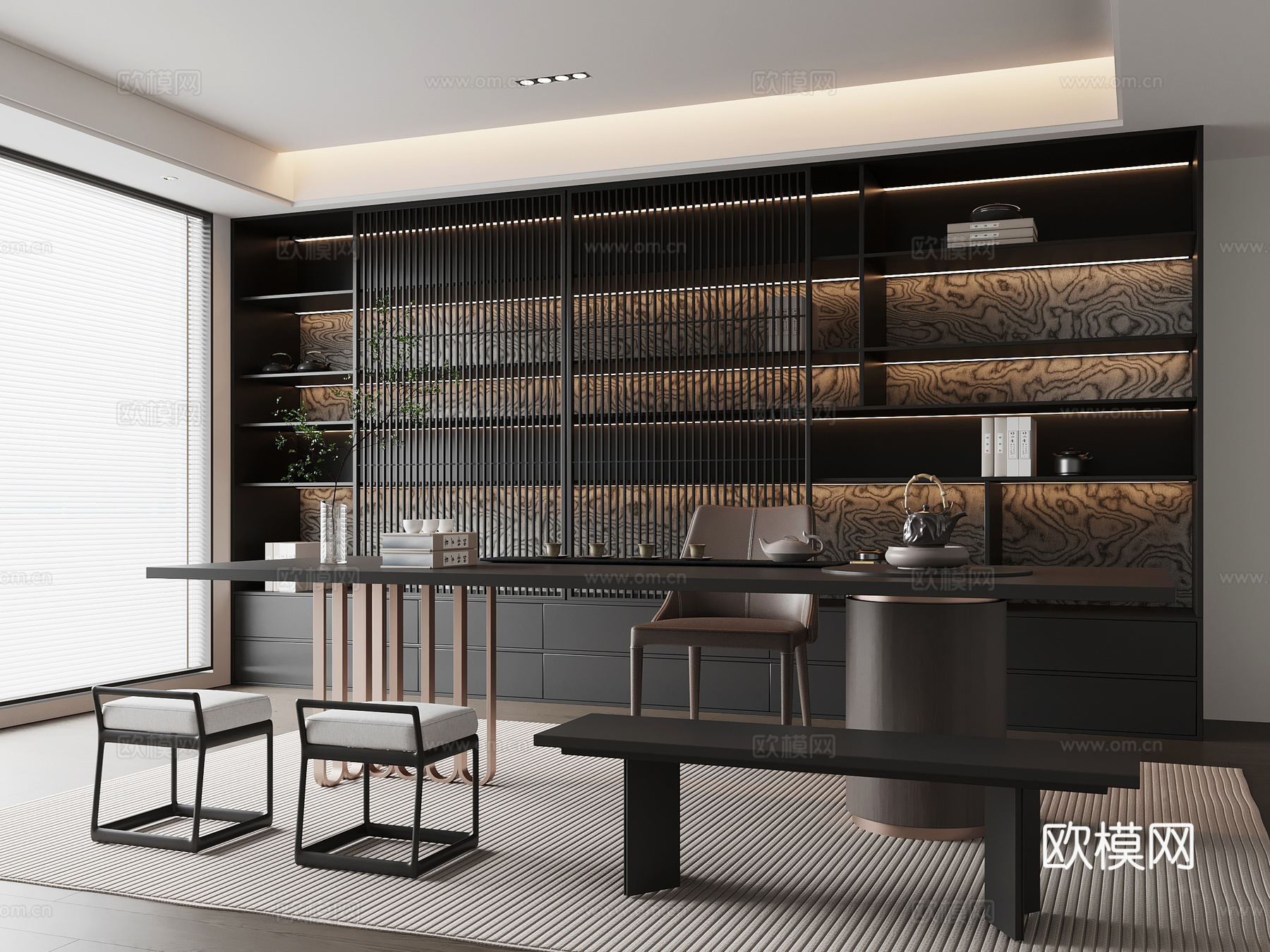 现代意式茶室 茶桌椅 茶柜su模型