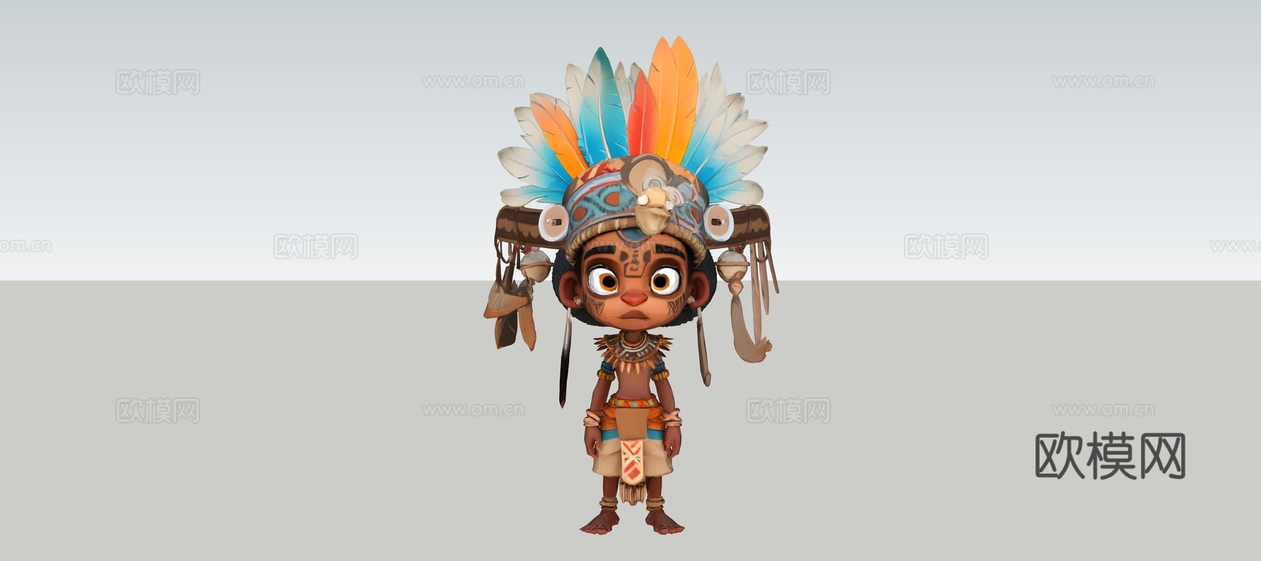 原始人部落黑人人物卡通小孩玩具su模型