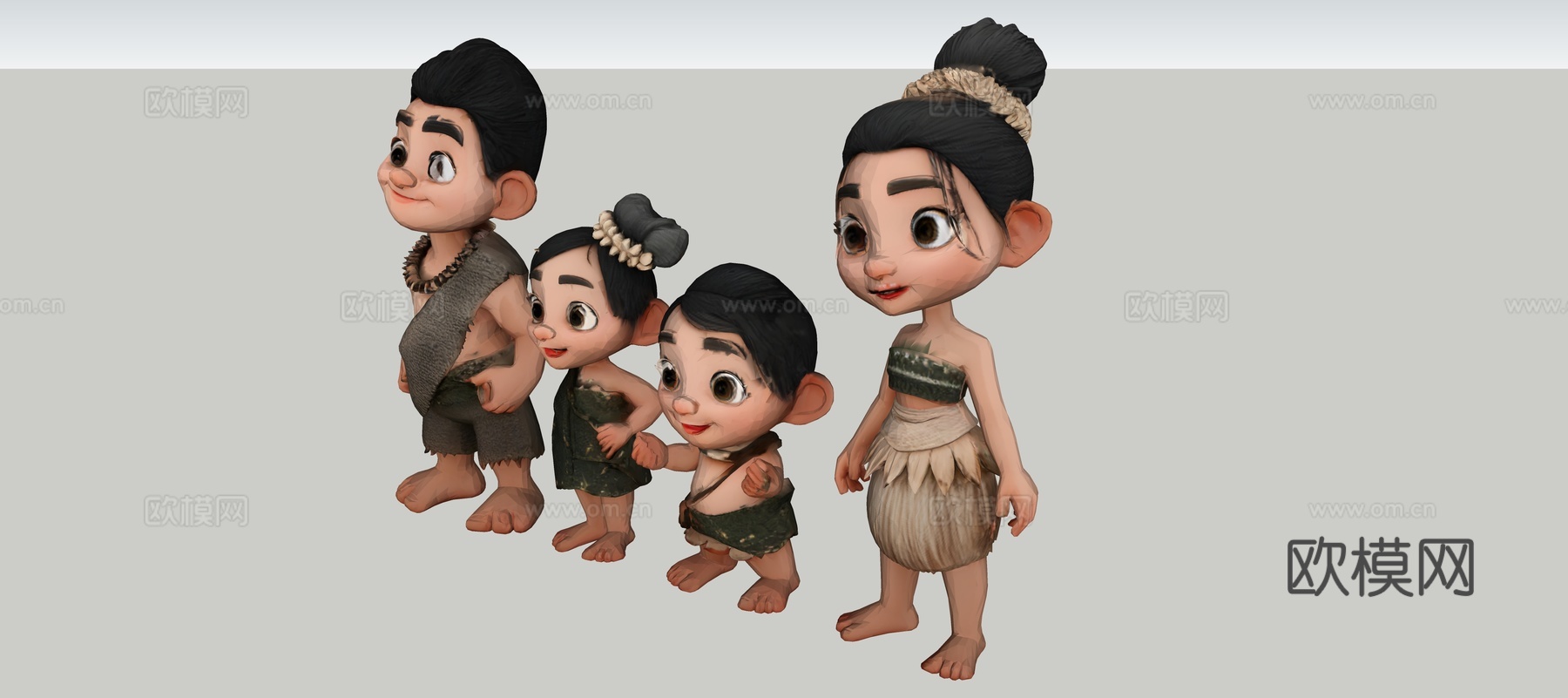 可爱卡通风 原始人家庭 3D 人物模型su模型