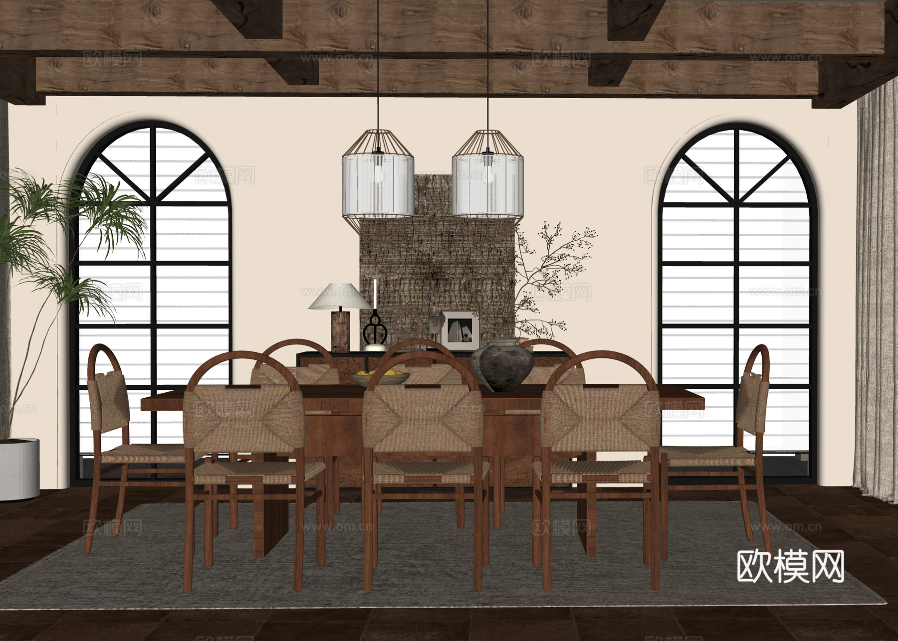 现代餐厅 餐桌椅su模型