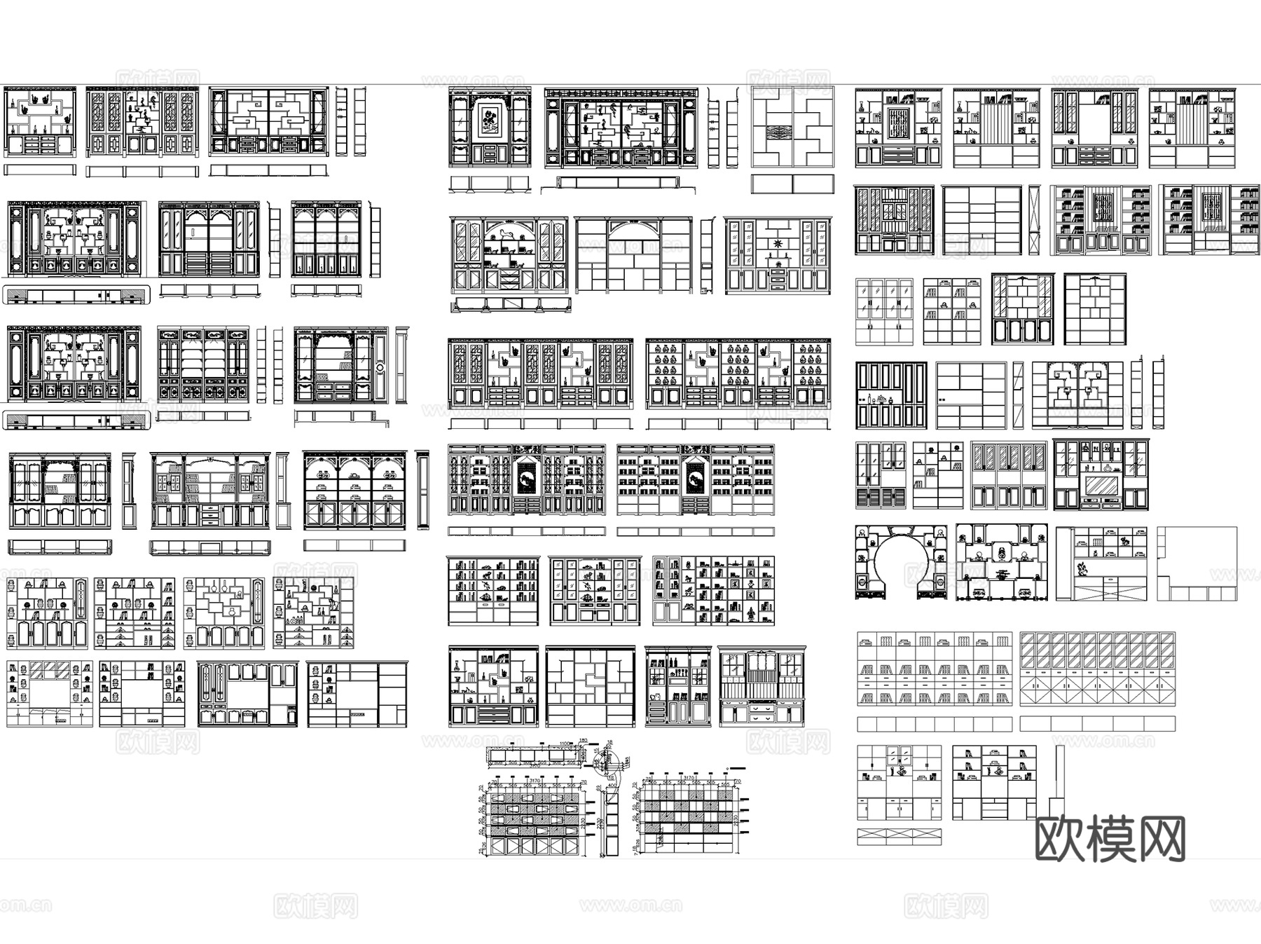 书柜书架置物架立面图库图块CAD施工图集 8套cad施工图