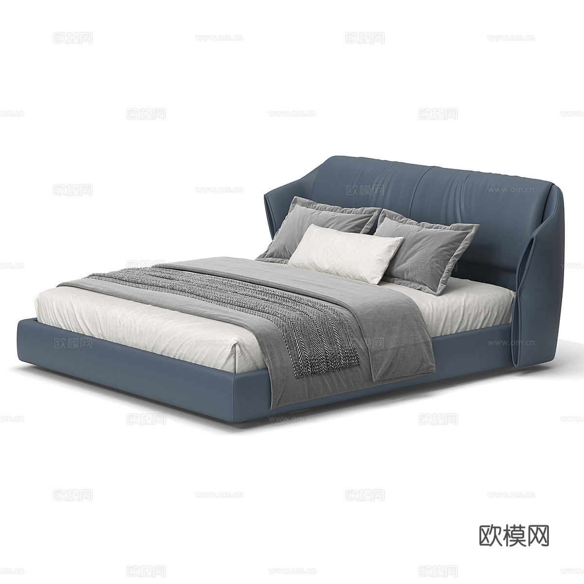 现代简约双人床 双人床 简约床 卧室床 抱枕3d模型