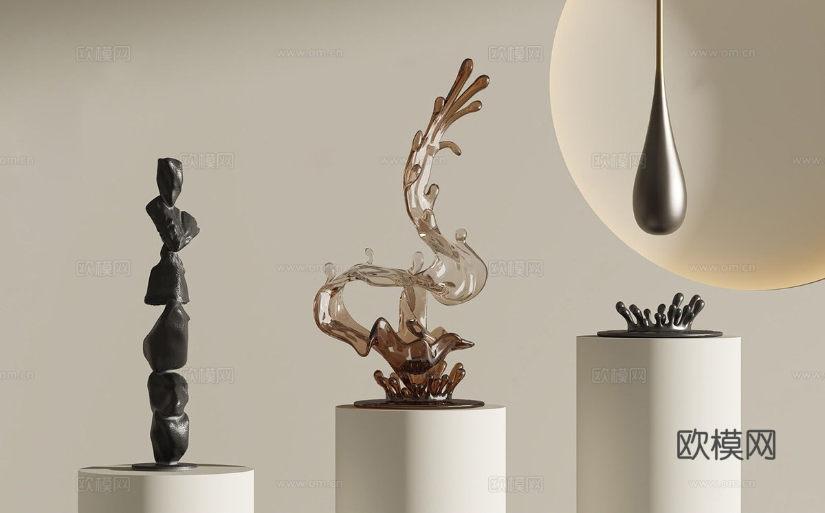 轻奢意式雕塑摆件 水雕塑 意式轻奢雕塑 艺术雕塑su模型