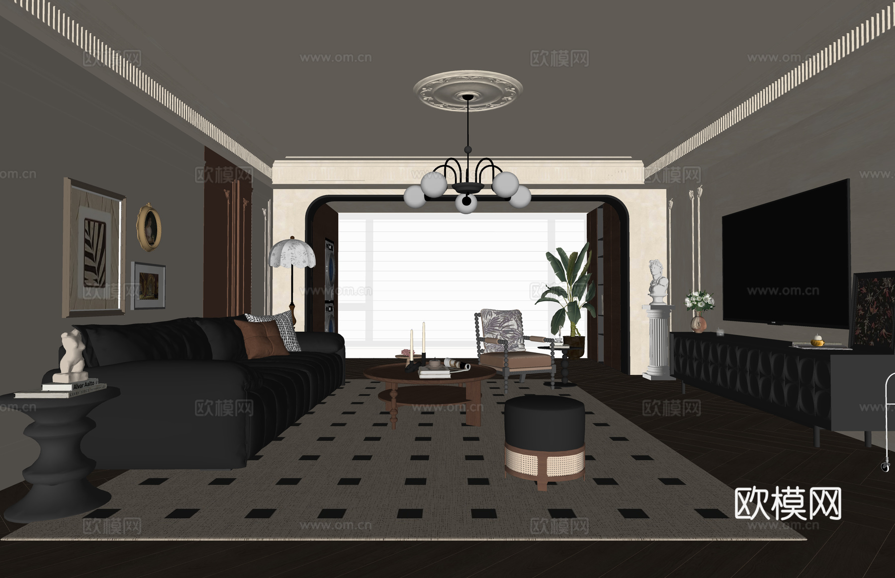 茶室 卫生间 厨房 客餐厅 阳台 衣帽间 客厅su模型