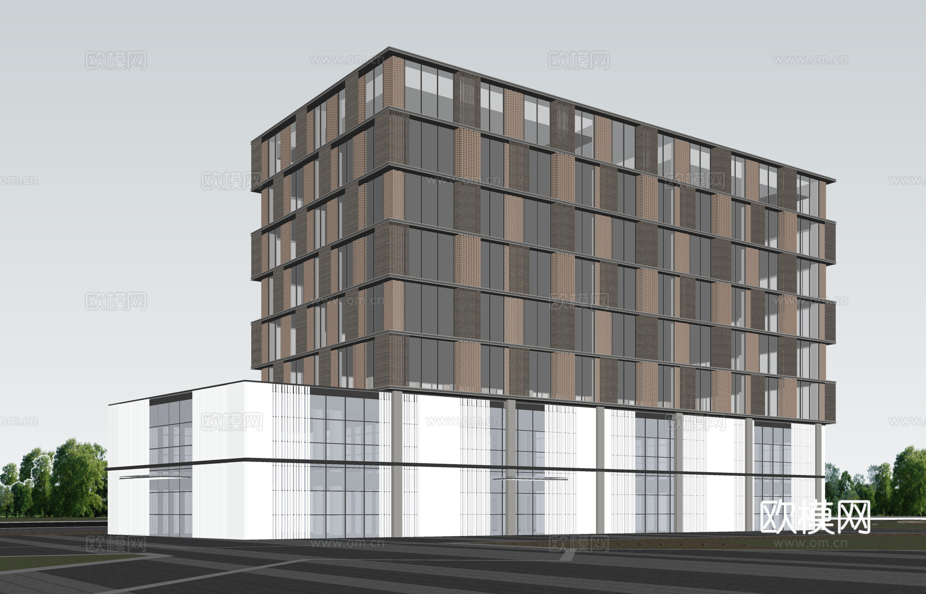 多层办公楼 现代产业园 多层办公 厂房 产业园 办公楼su模型