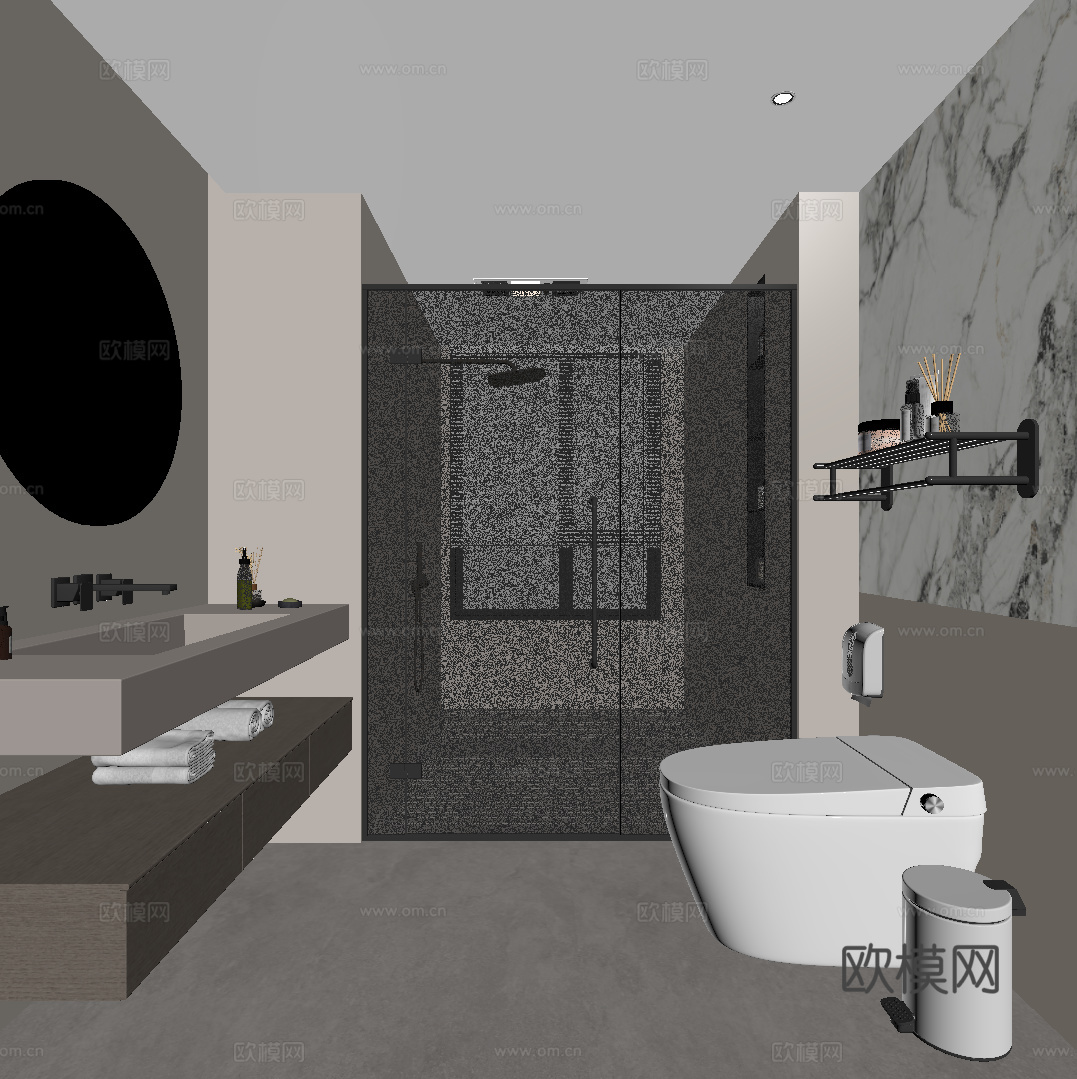 现代意式卫生间 干湿分离卫生间su模型