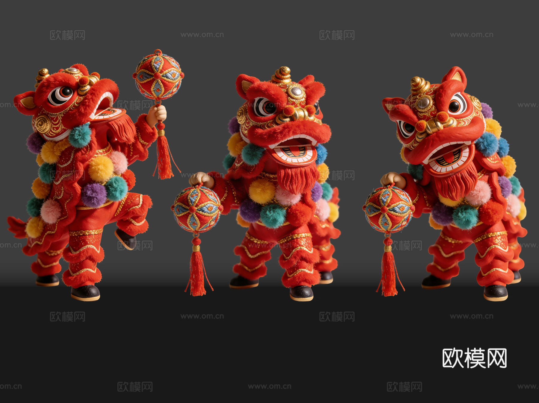 2D醒狮手办 醒狮公仔 舞狮活动 民俗活动 非物质文化遗产su模型