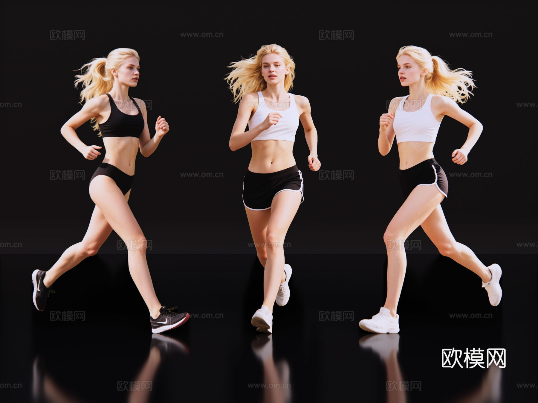 2D现代人物 运动装美女 运动装模特 跑步运动 夏季运动装su模型