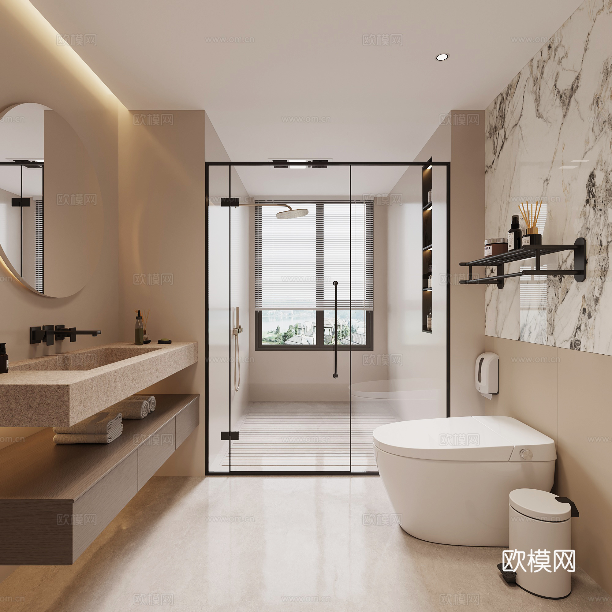 现代意式卫生间 干湿分离卫生间su模型