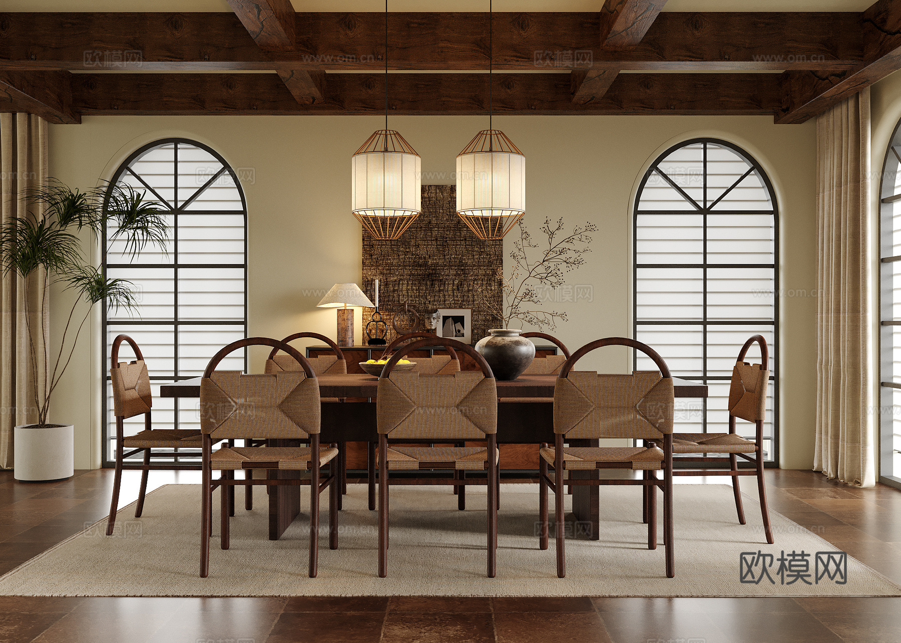 现代餐厅 餐桌椅su模型