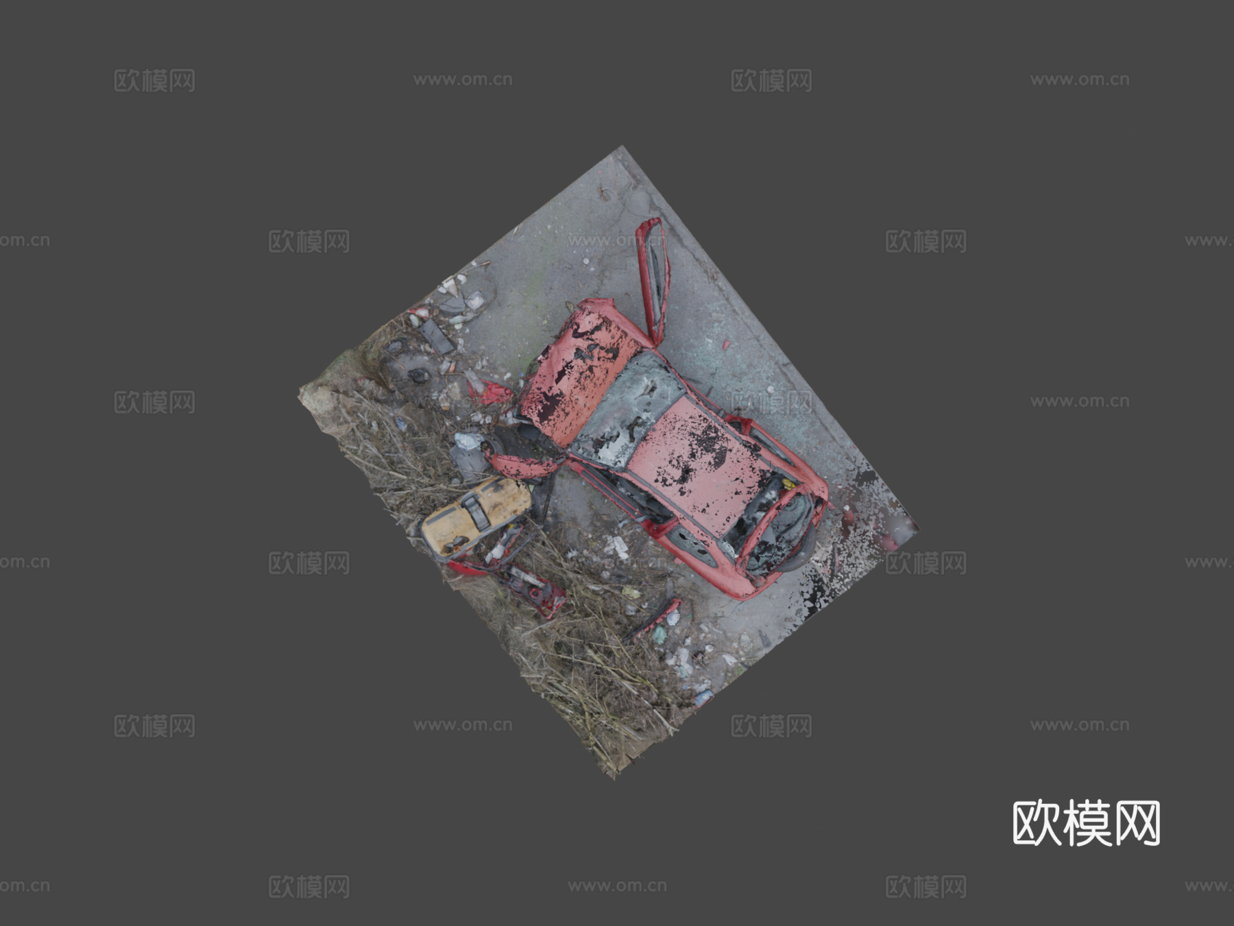 红色汽车残骸su模型