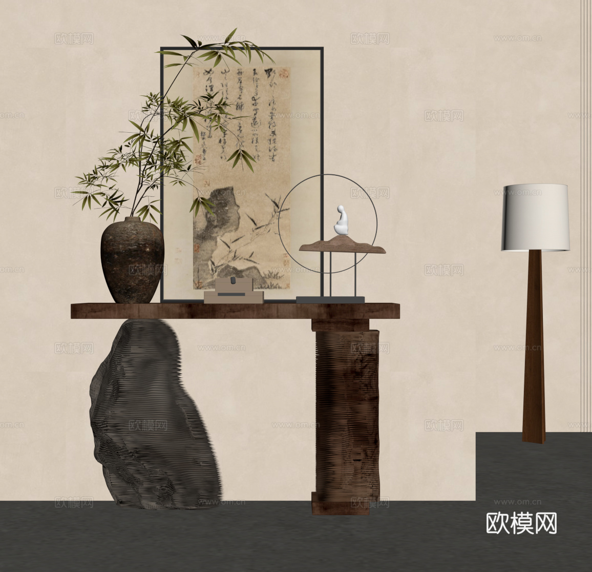 新中式端景台su模型