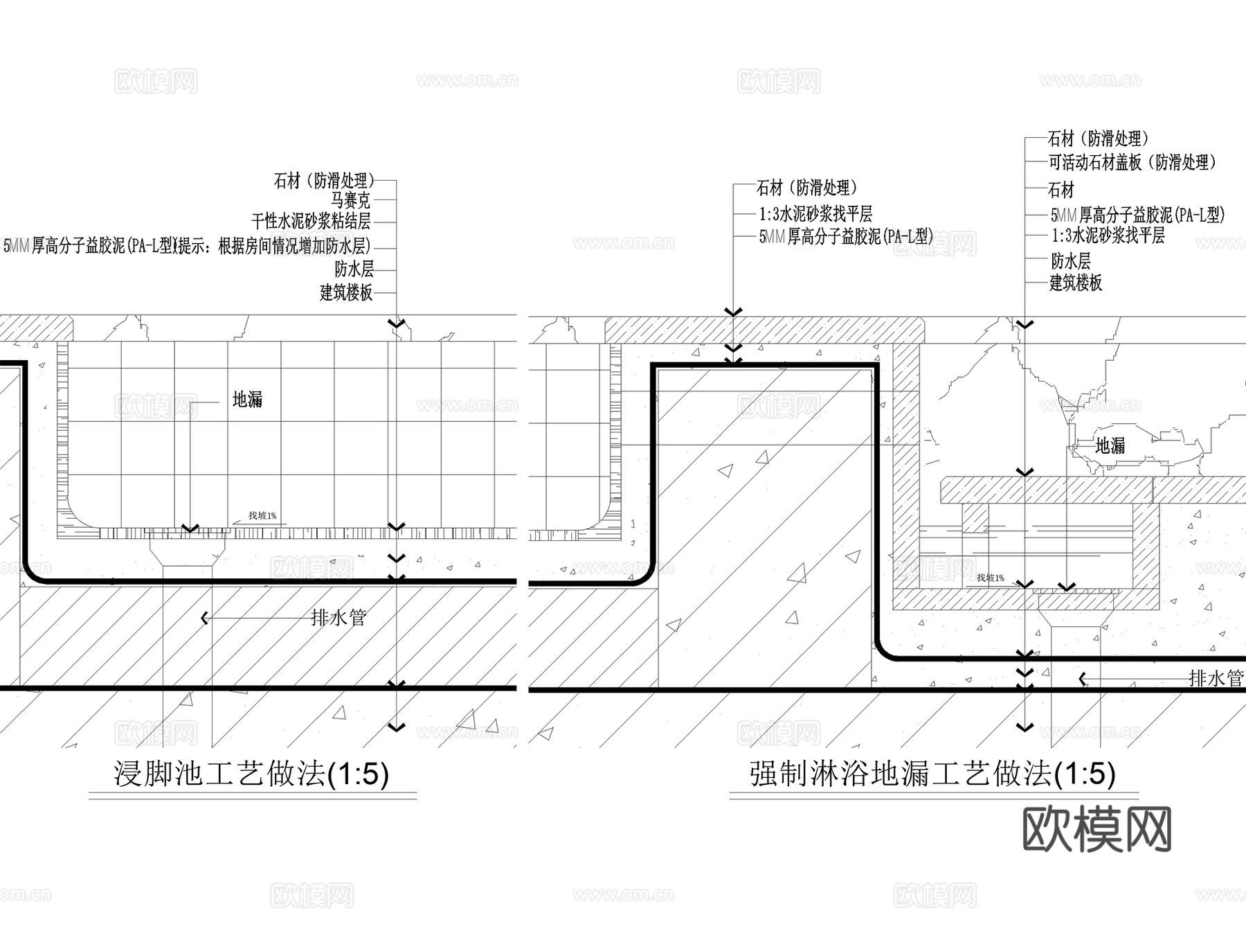 浸脚池淋浴地漏节点CAD施工图cad施工图