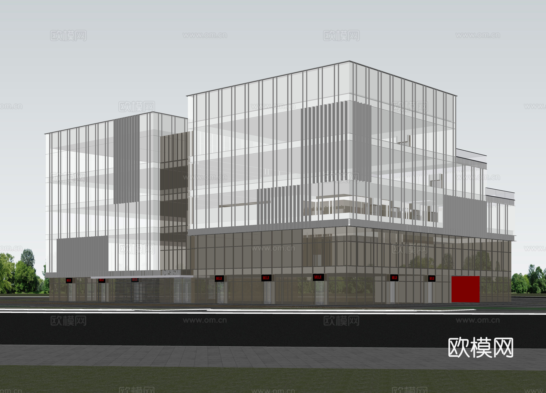 多层办公楼 现代产业园 多层办公 厂房 产业园 办公楼su模型