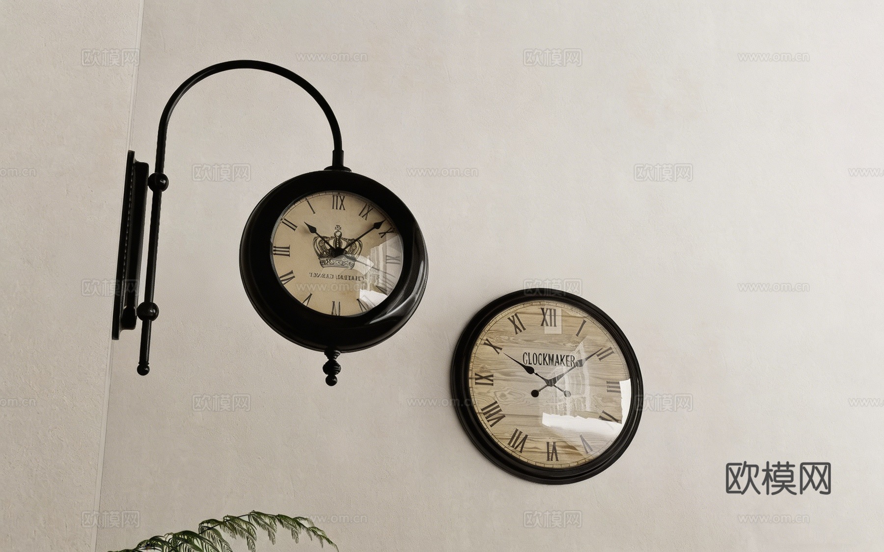 复古与现代挂钟 法式皇冠钟 简约黑框钟 背景墙装饰 挂钟 墙su模型