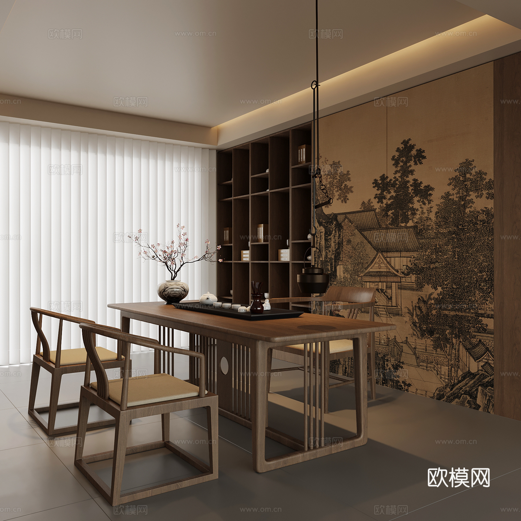 新中式宋氏风茶室 茶桌椅 茶柜su模型su模型