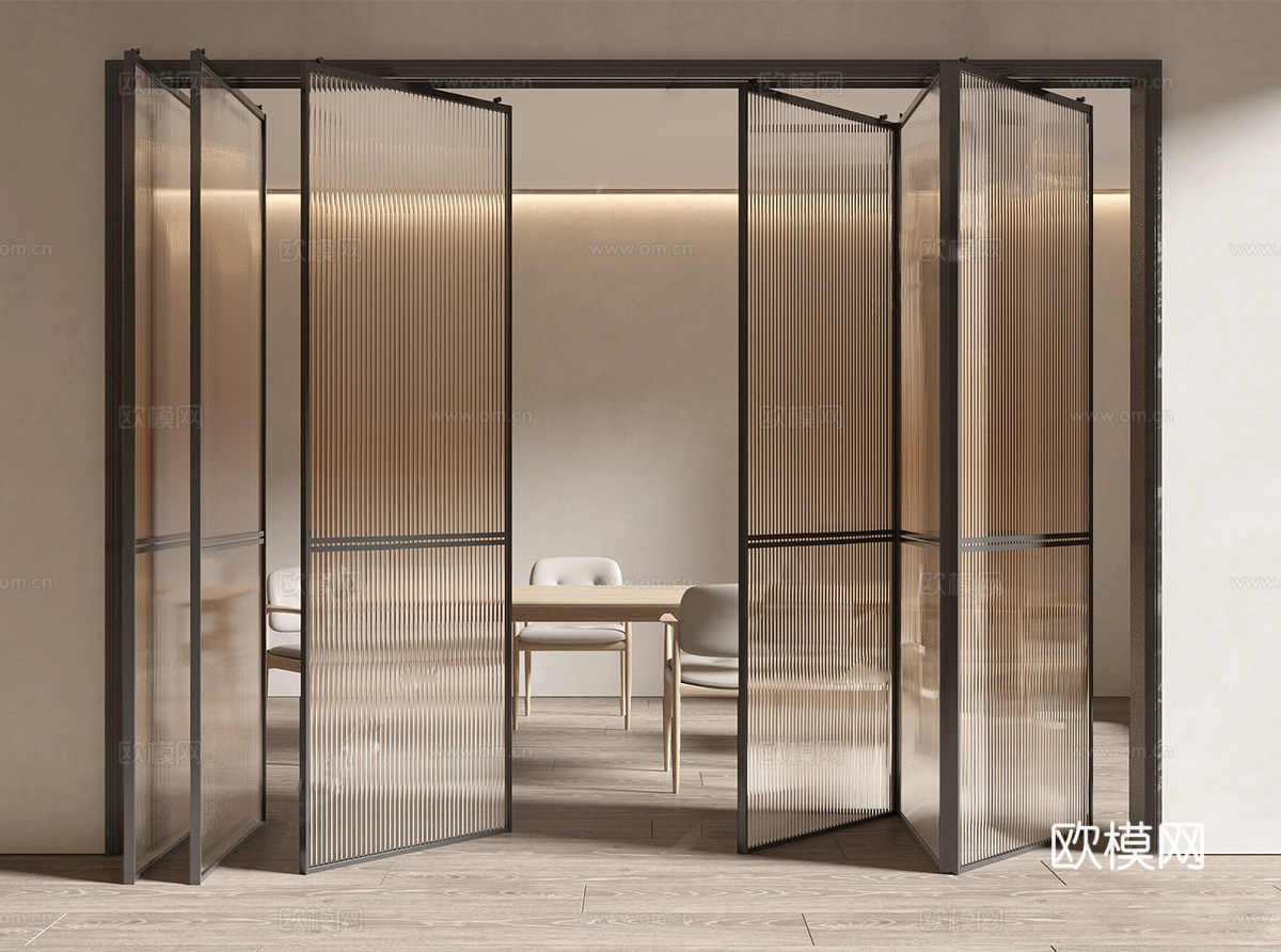 现代轻奢折叠门 现代折叠门 推拉长虹玻璃门su模型