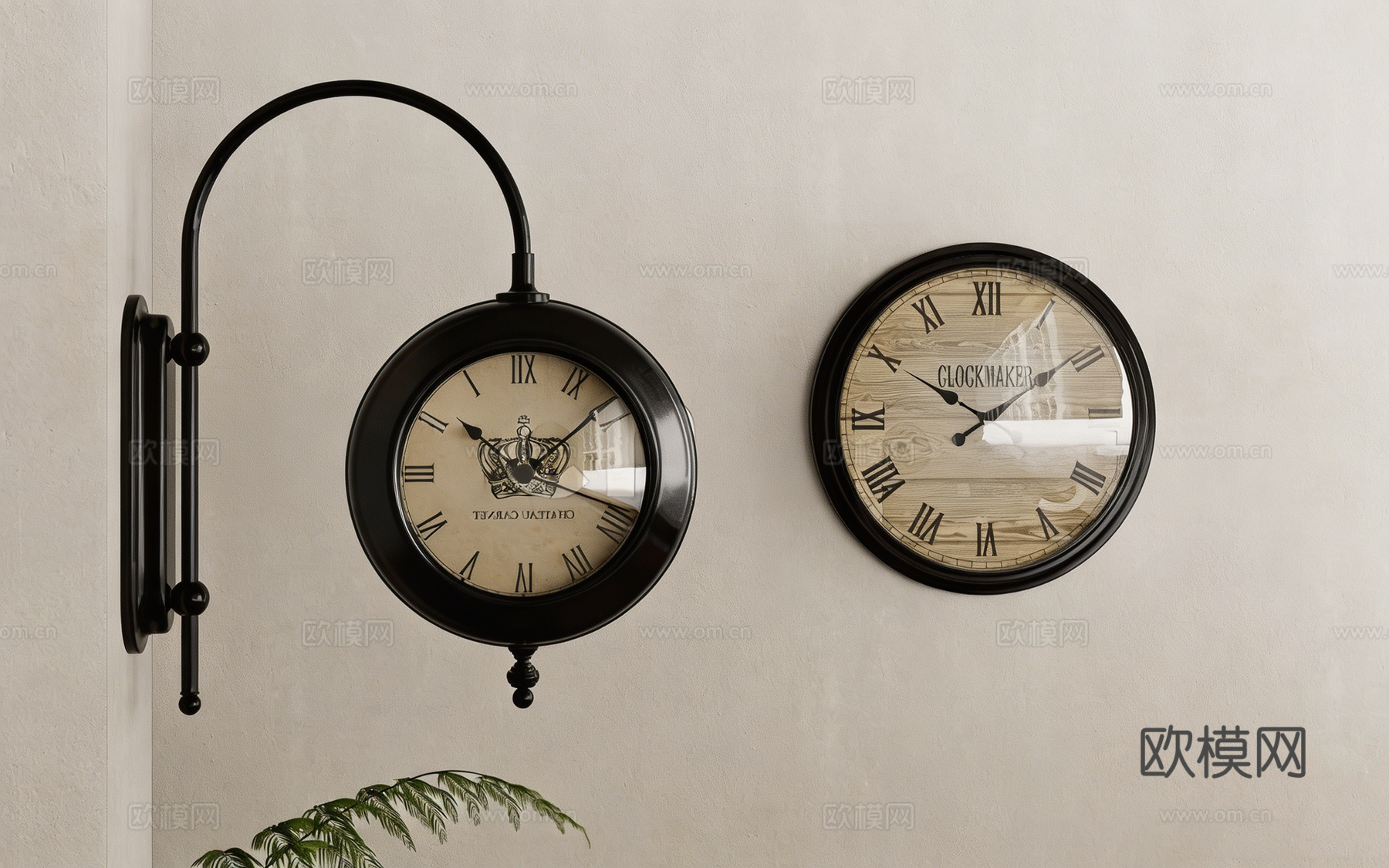 复古与现代挂钟 法式皇冠钟 简约黑框钟 背景墙装饰 挂钟 墙su模型