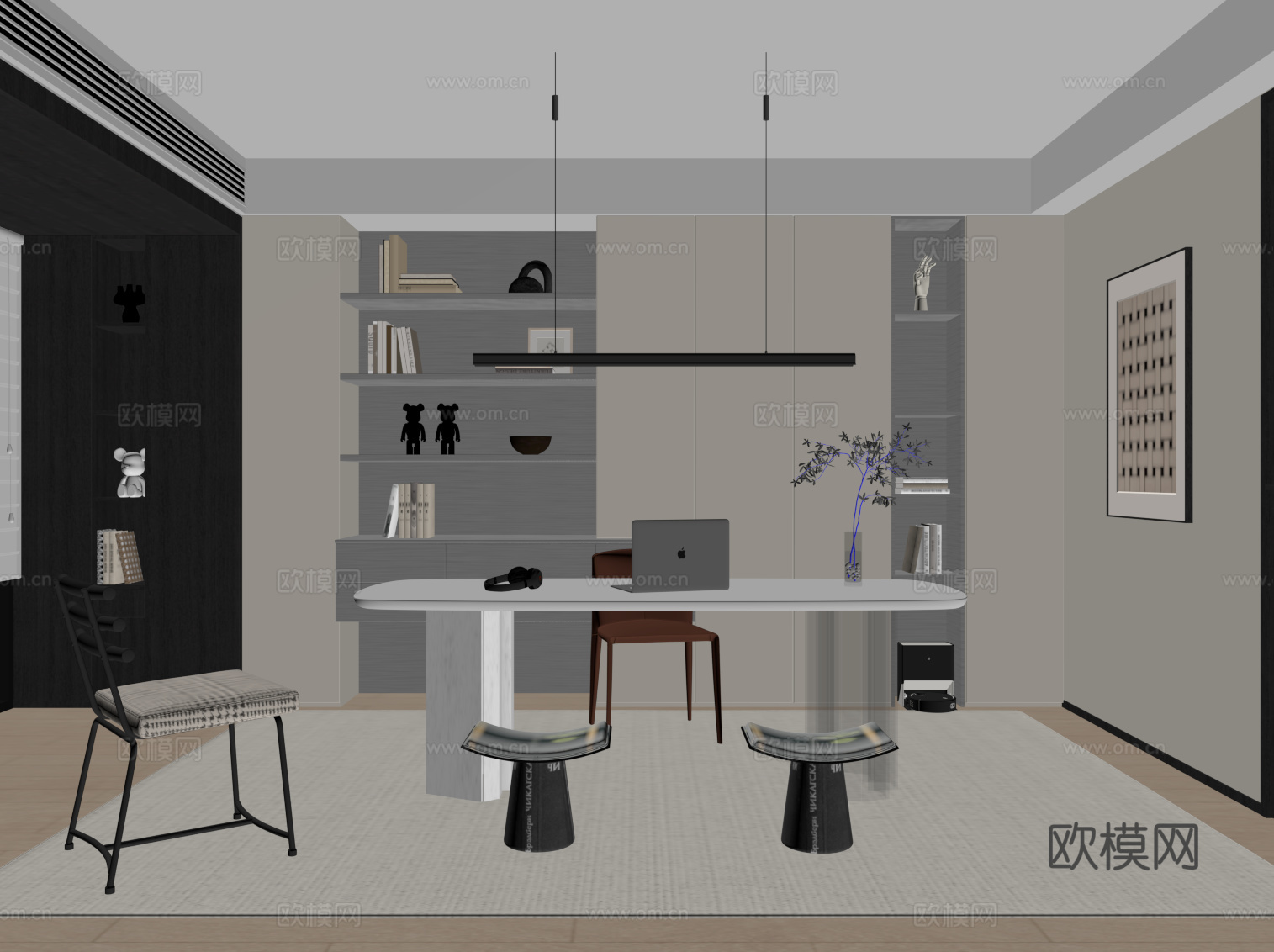 现代意式书房 书桌椅su模型