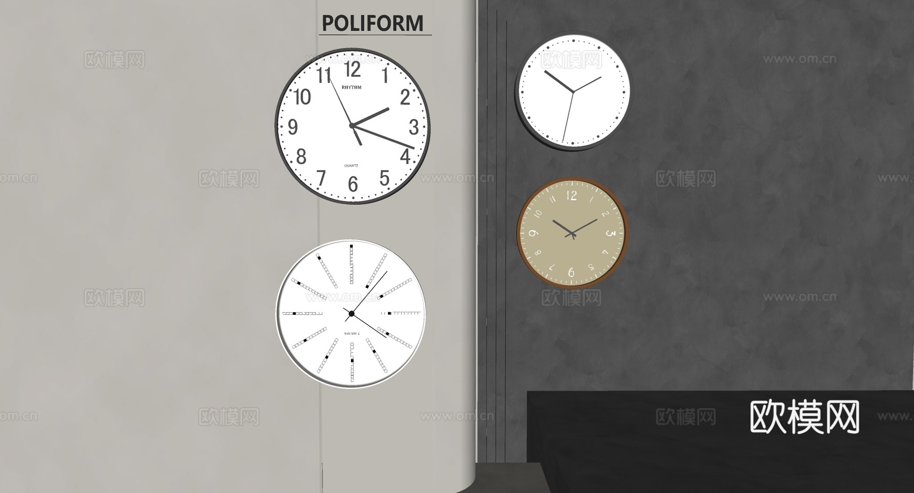 ​  现代简约挂钟 半透明挂钟 银色钟表  创意钟表  现代su模型