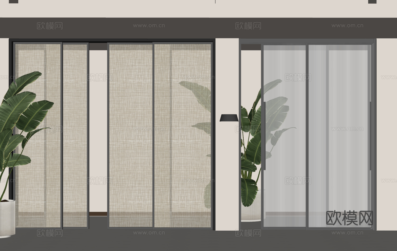 推拉门 玻璃推拉门 滑门 玻璃滑门 阳台推拉 夹丝玻璃 长虹su模型