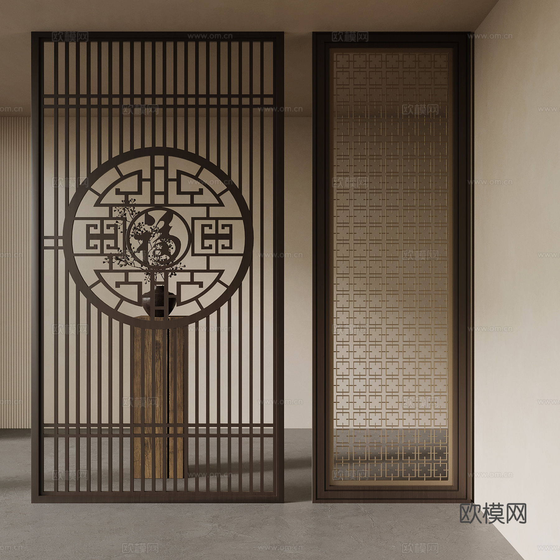 新中式隔断su模型