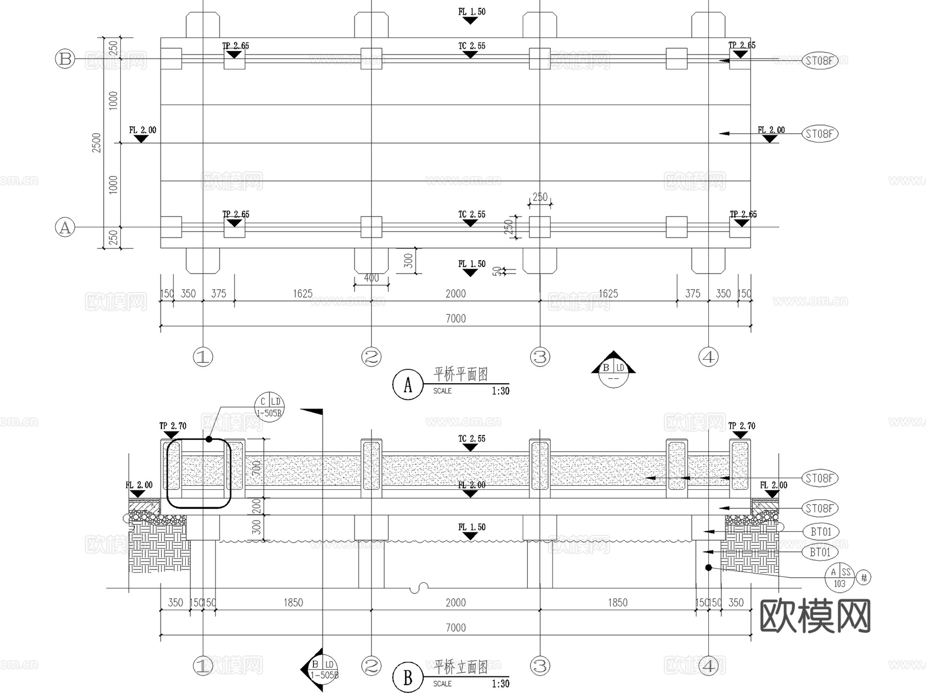 景观桥拱桥平桥曲桥浮桥引桥石桥木桥栈道CAD施工图集 12套cad施工图