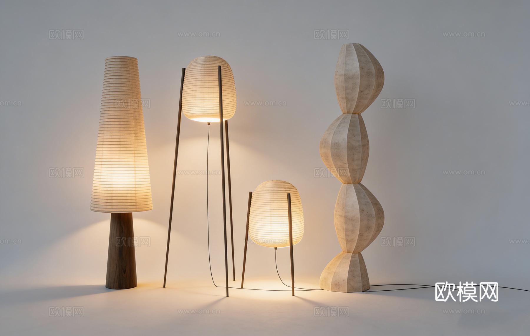 现代简约创意落地灯台灯 编织条纹锥形球形 设计师灯具  多款su模型