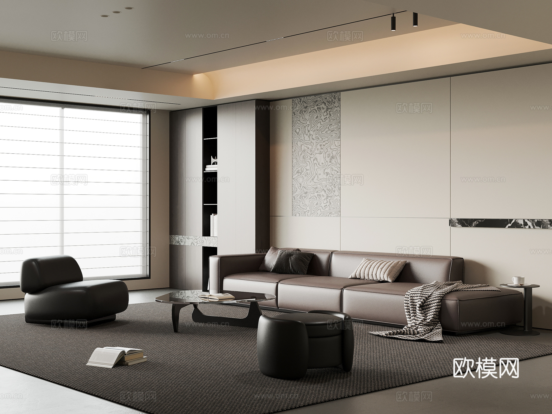 现代意式客厅 沙发茶几组合su模型