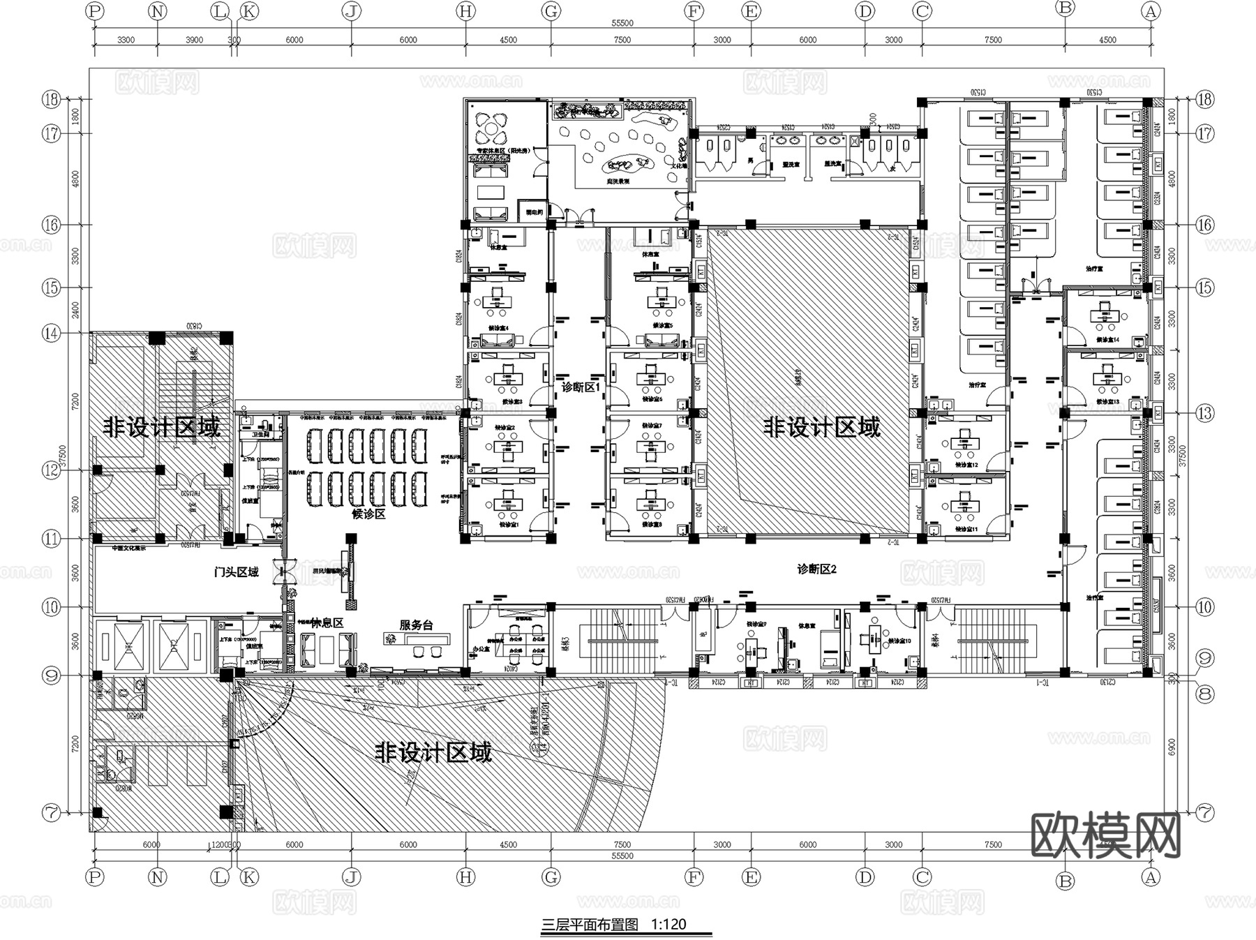 中医医院医馆名医堂一、三层室内工装CAD施工图cad施工图