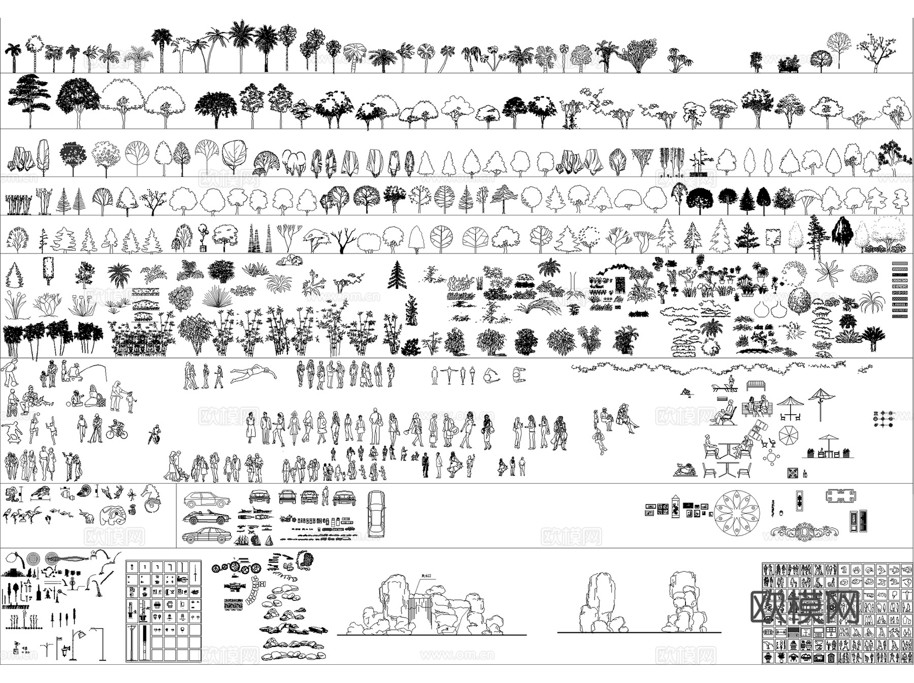 园林景观植物绿化立面组合配置树木苗木平面图例图块图库集 7套cad施工图cad施工图