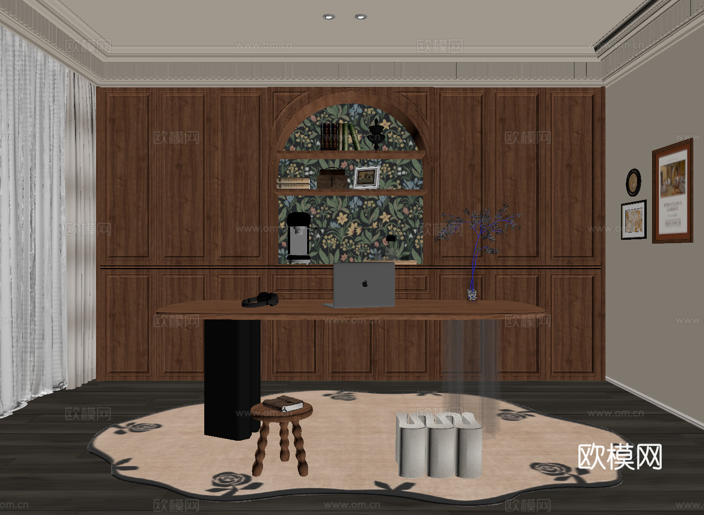 法式中古风书房su模型