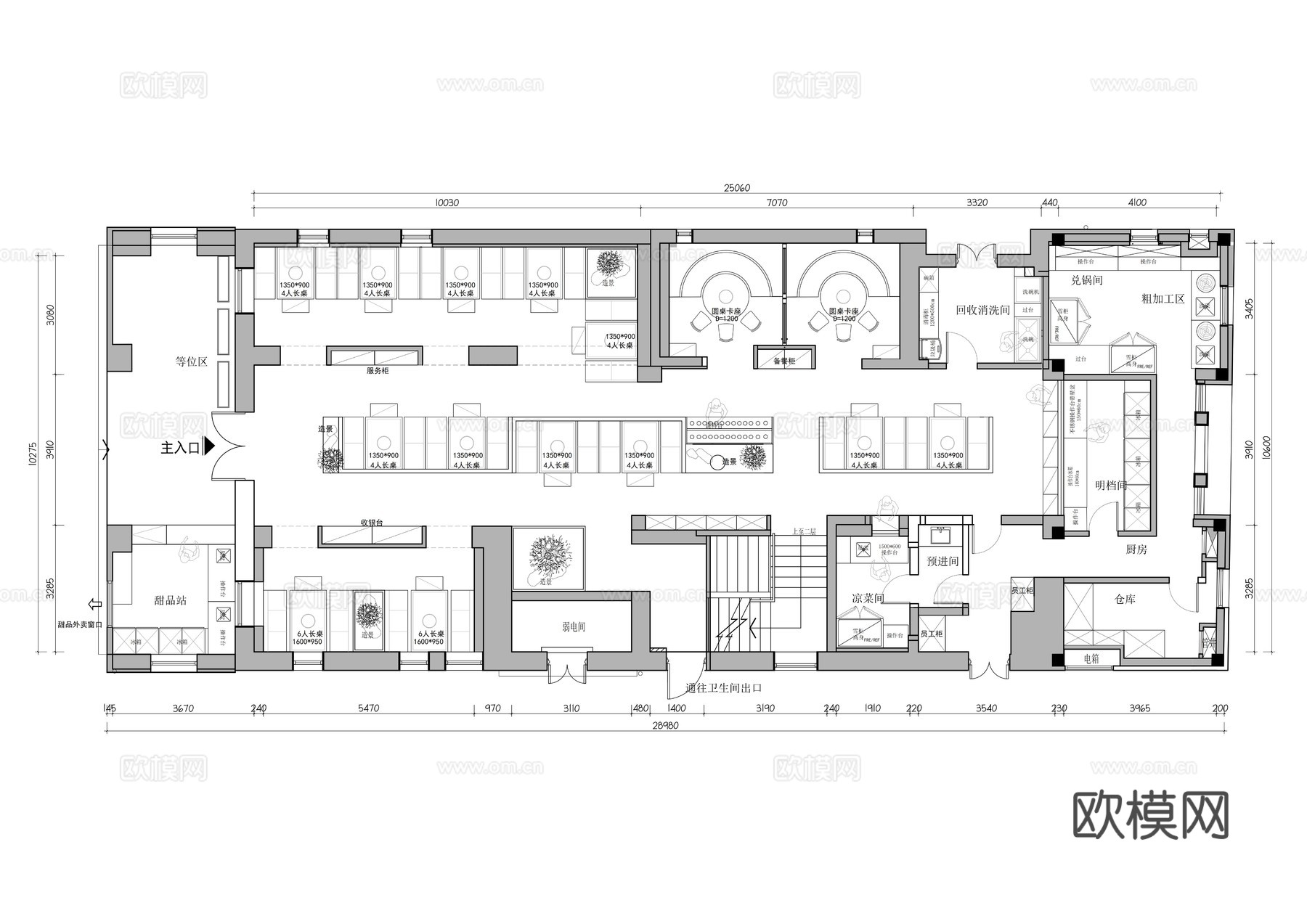 八合里牛肉火锅户外火锅东灶鱼头火锅佛山岭南店平面布置图cad施工图