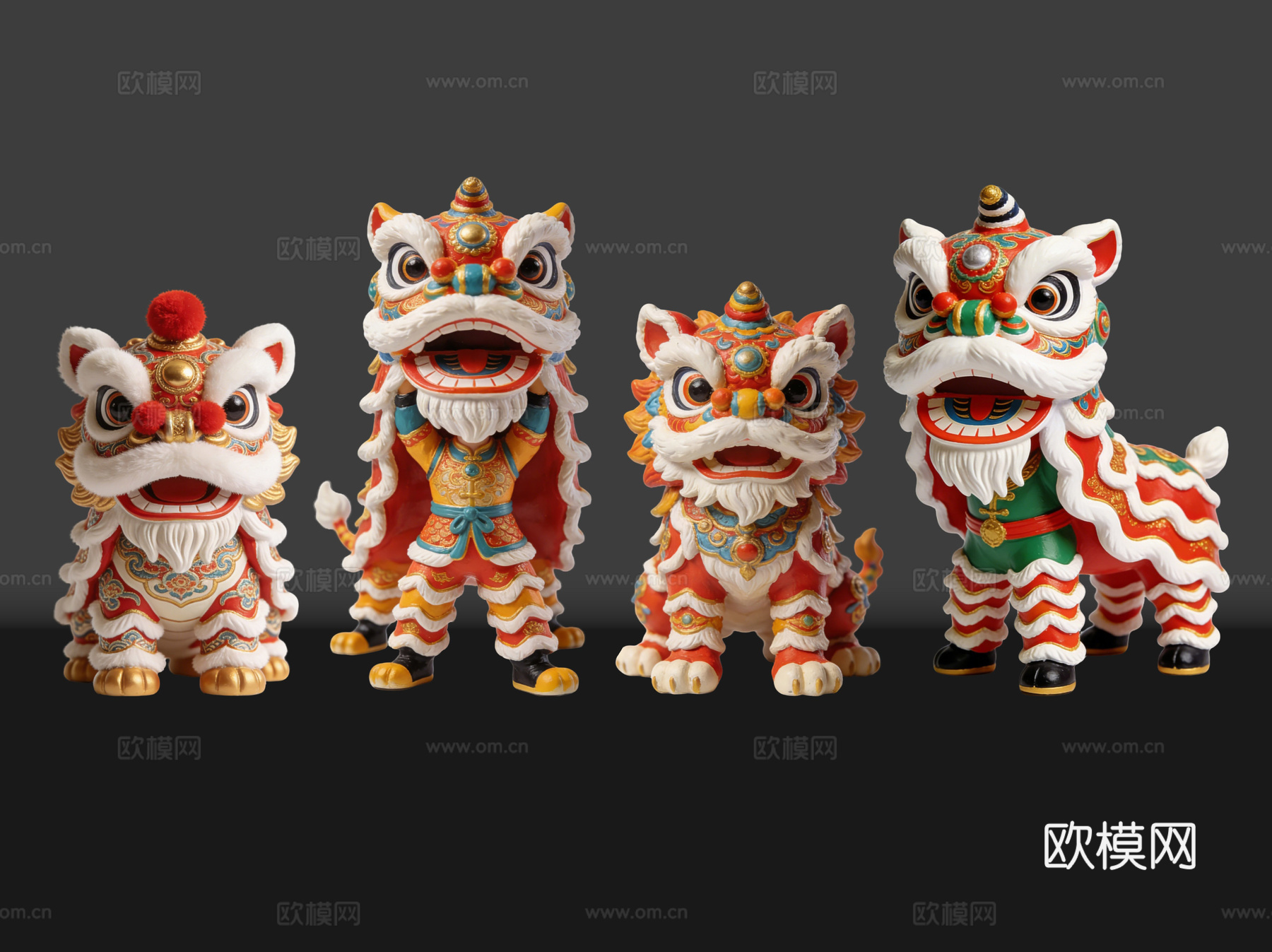 2D醒狮手办 醒狮公仔 舞狮活动 民俗活动 非物质文化遗产su模型