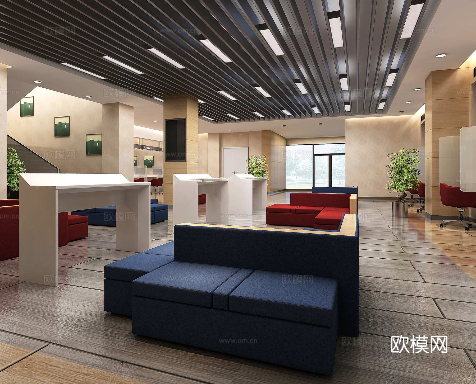 现代 中信银行营业大厅 银行 填单台 取号机 窗口3d模型