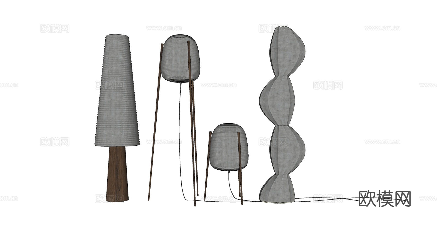 现代简约创意落地灯台灯 编织条纹锥形球形 设计师灯具  多款su模型