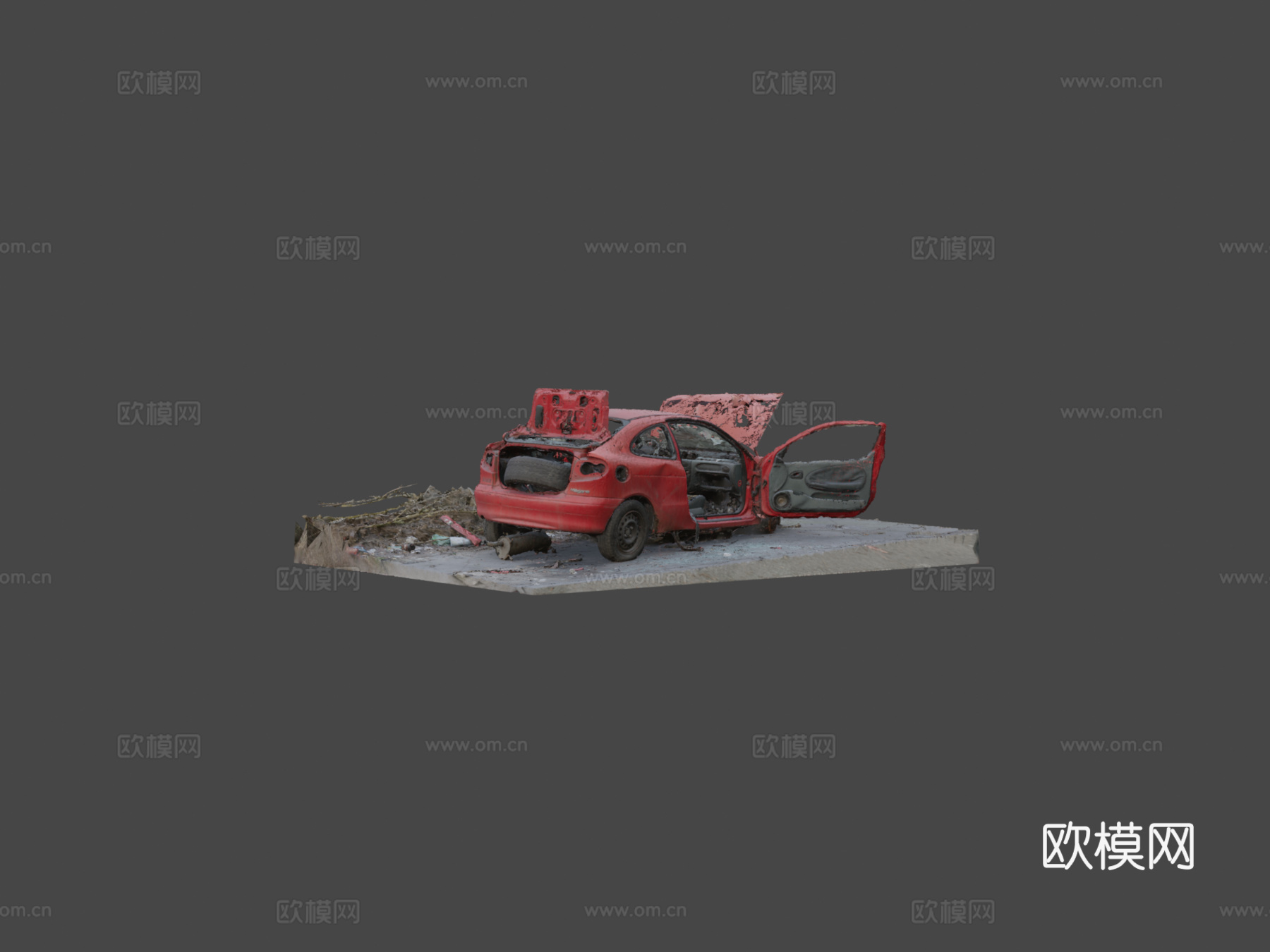 红色汽车残骸su模型