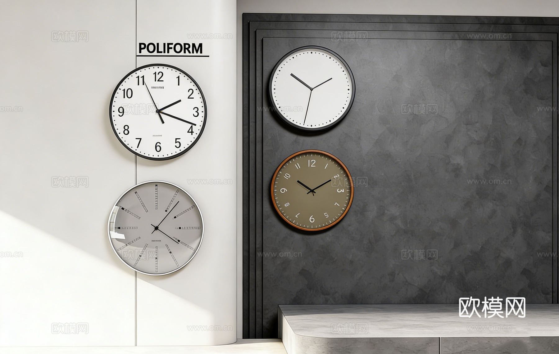 ​  现代简约挂钟 半透明挂钟 银色钟表  创意钟表  现代su模型