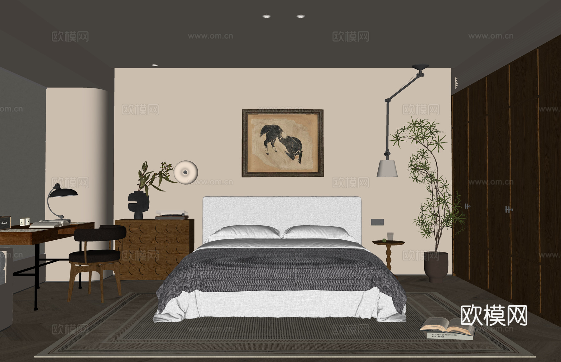 书桌 书柜 餐厅 阳台su模型