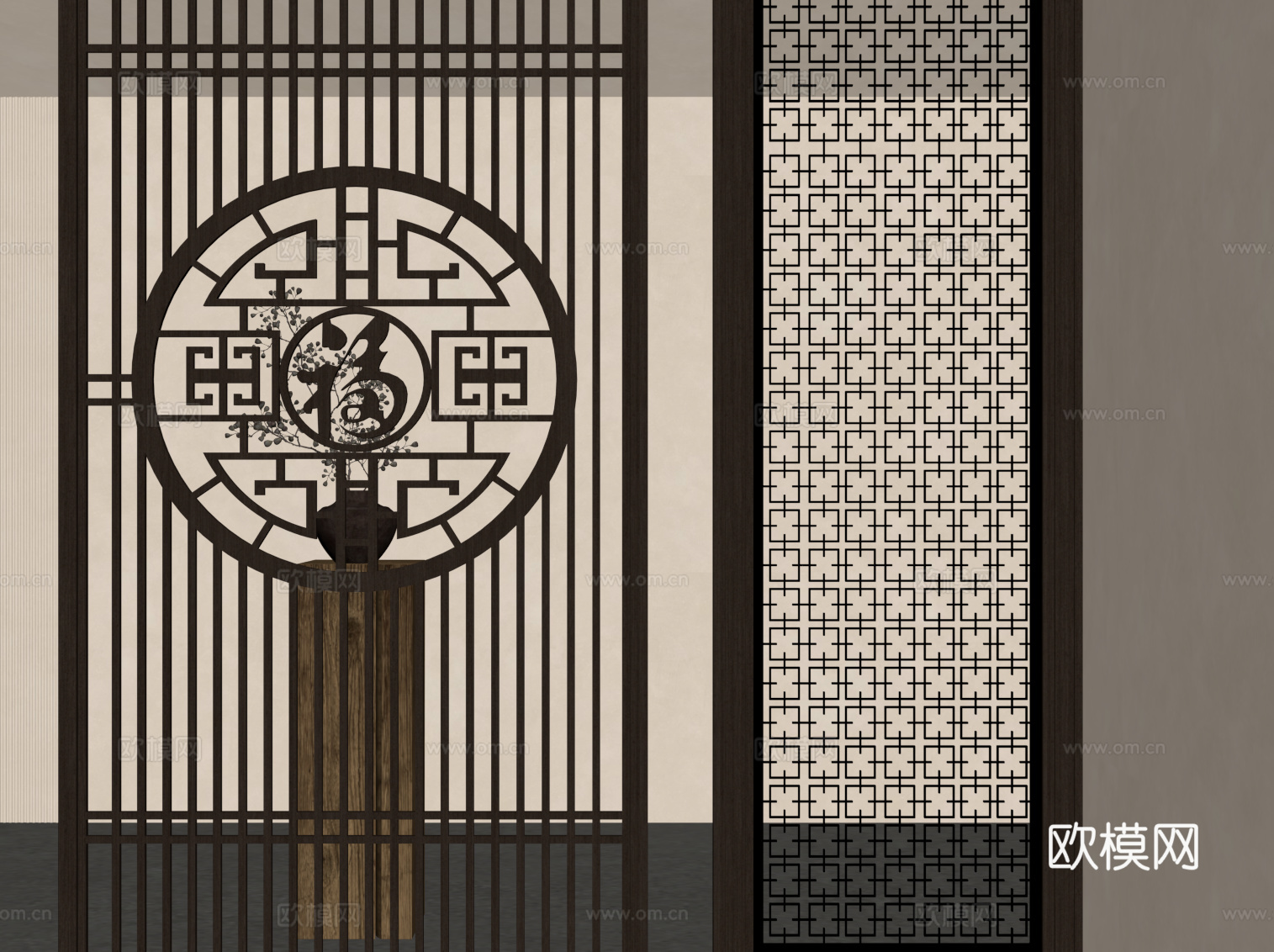 新中式隔断su模型