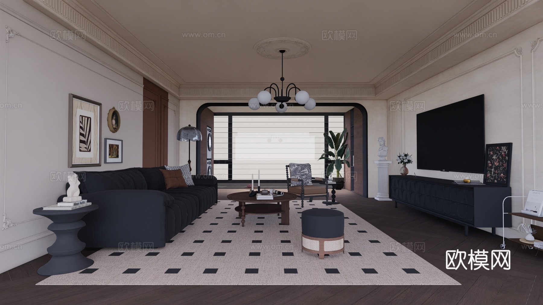 茶室 卫生间 厨房 客餐厅 阳台 衣帽间 客厅su模型