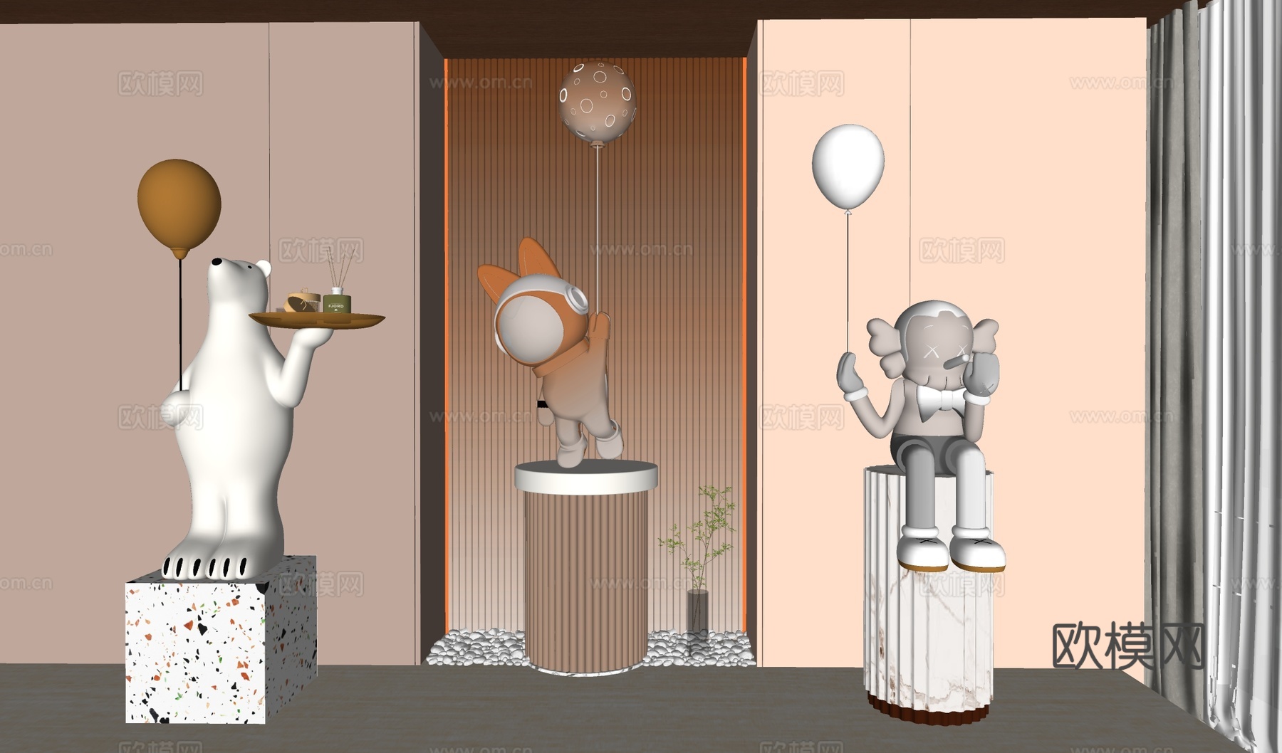 现代雕塑摆件 卡通雕塑公仔摆件su模型