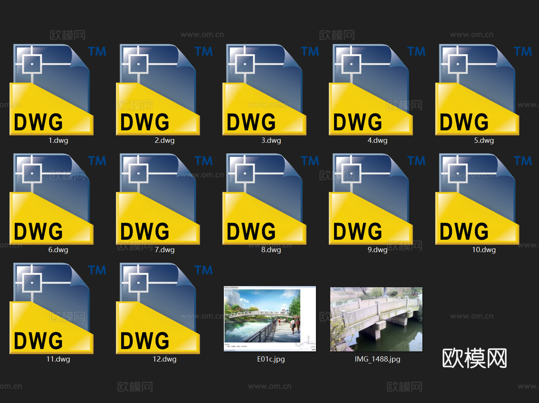景观桥拱桥平桥曲桥浮桥引桥石桥木桥栈道CAD施工图集 12套cad施工图