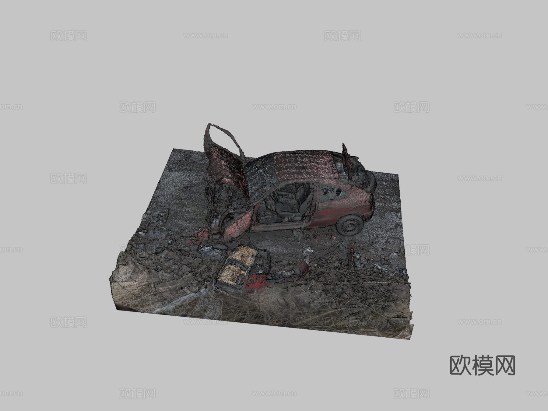 红色汽车残骸su模型