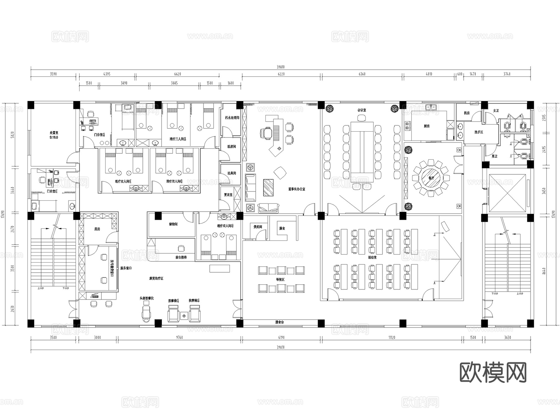 中医院诊所诊室理疗馆门诊体检养生中心药店平面图室内工装CADcad施工图