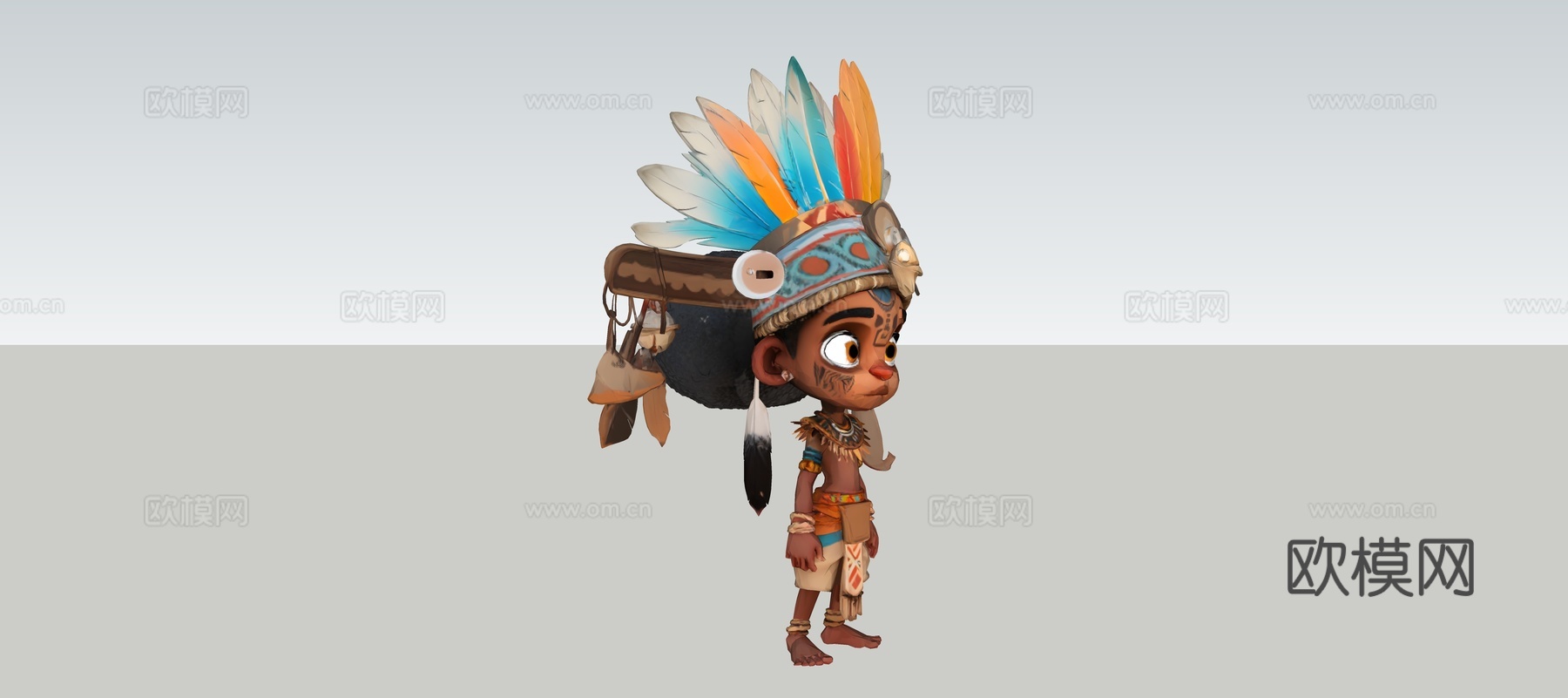 原始人部落黑人人物卡通小孩玩具su模型