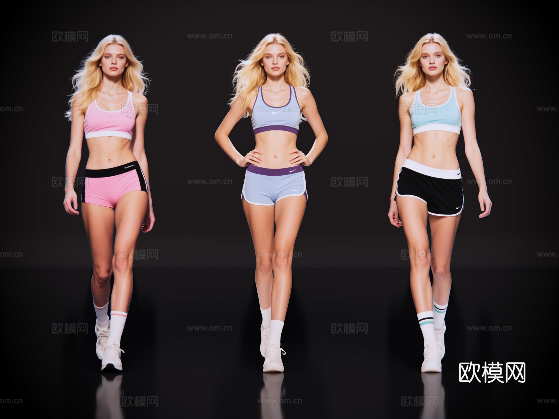 2D现代人物 运动装美女 运动装模特 跑步运动 夏季运动装su模型