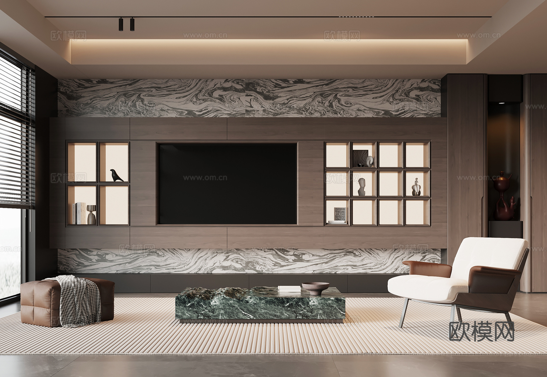 现代意式客厅 电视背景墙su模型